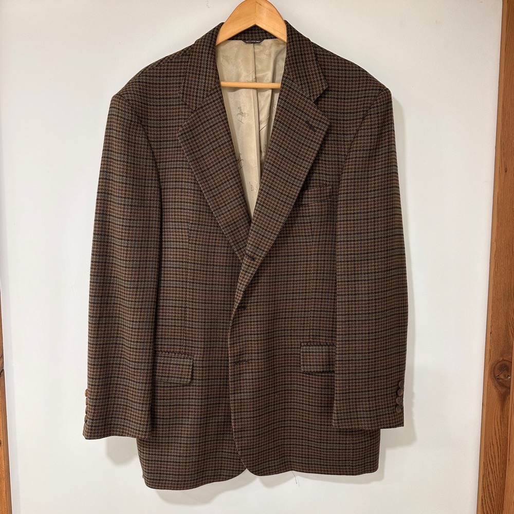 Bespoke Harold's Houndstooth Blazer Mens 44R Brown Wool Two-Button Dark Academia